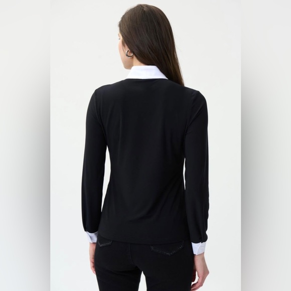 Joseph Ribkoff Long Sleeve Black Top with White Contrast Trim- Size 8 NWT - Picture 10 of 11